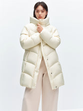 Women's Beige Quilted Long Warm Puffer Jacket